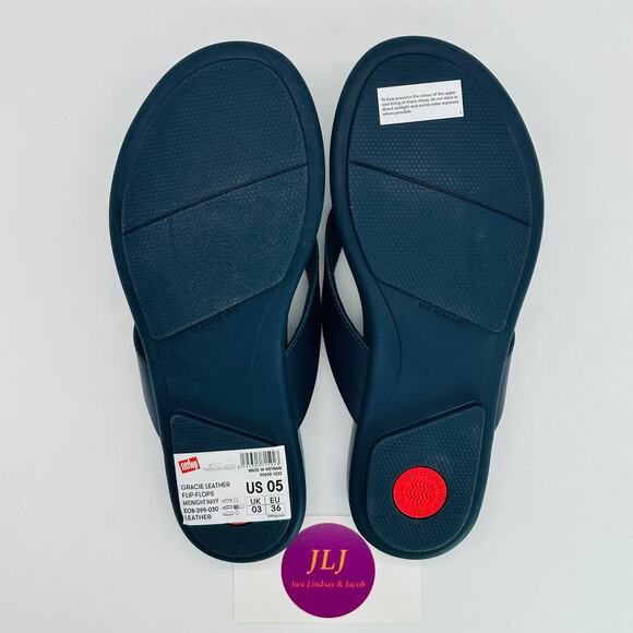 FitFlop Women's Gracie Leather Thong Flip Flop Sandals Midnight Navy Size 5 - Picture 11 of 12